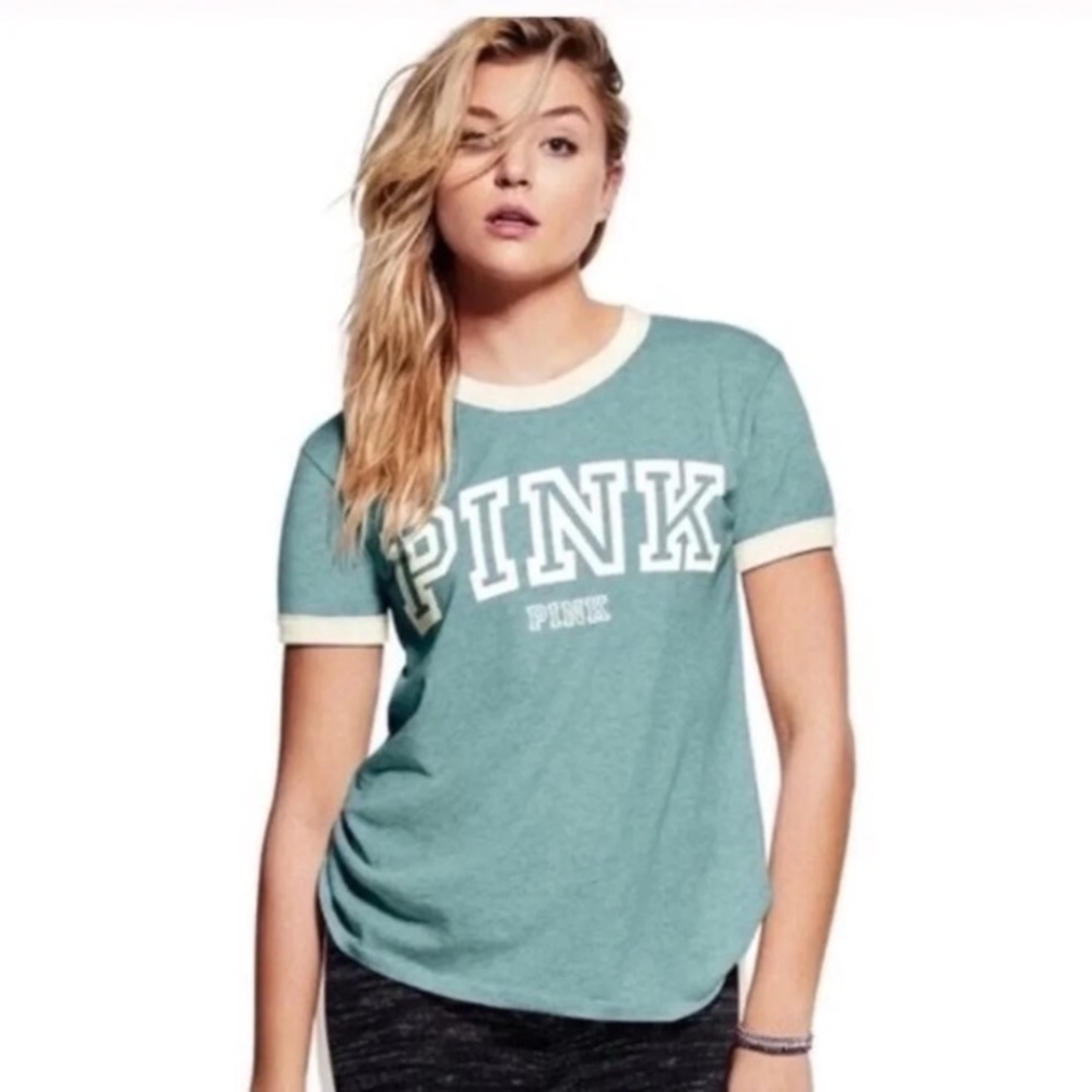 ❤︎ Victoria Secret PINK Ringer T - Shirt Green